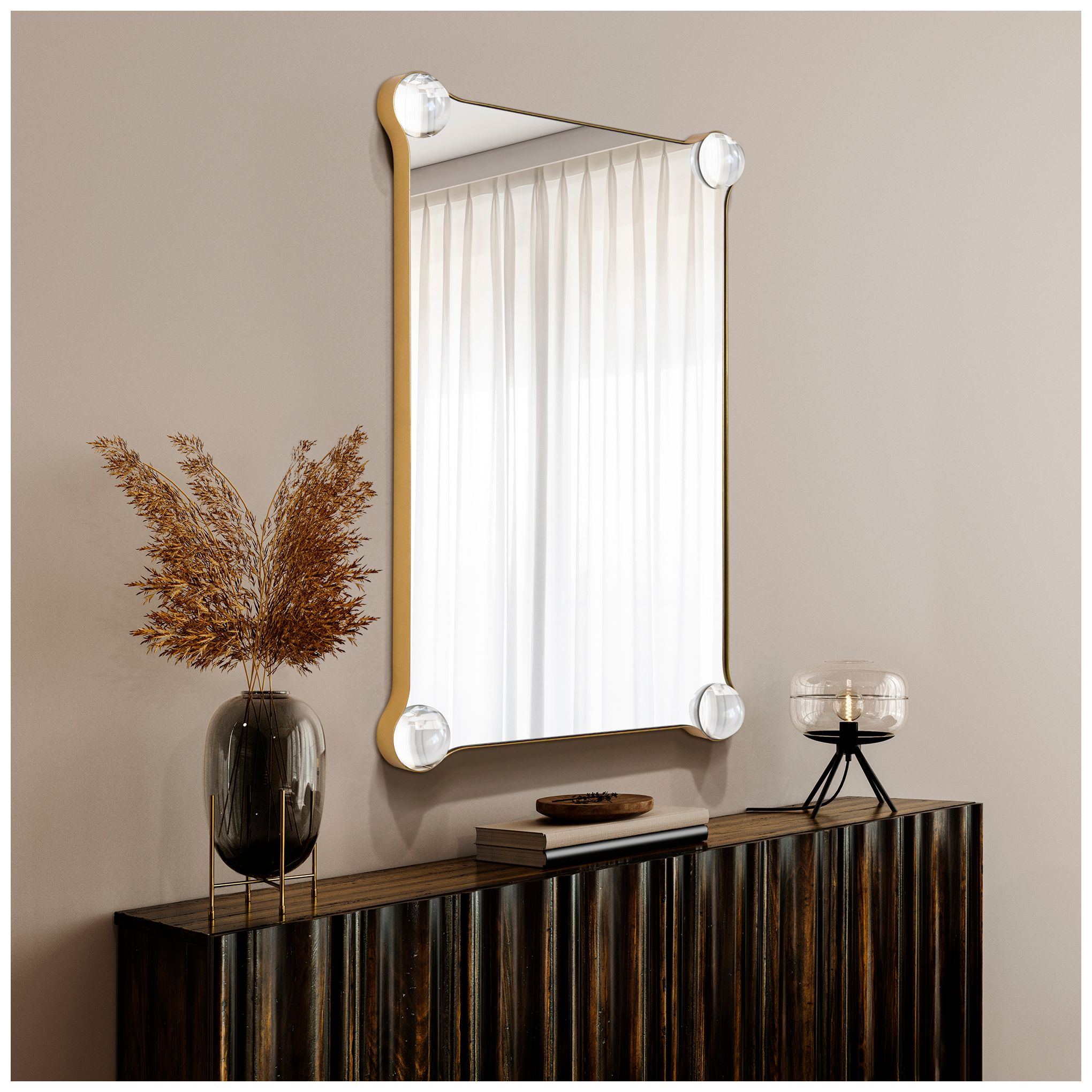 Elegance Rectangular Wall Mirror with Half Sphere Corner