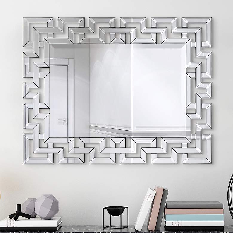 Image 1 Elegant Beveled Geometry 31 inch x 40 inch Decorative Wall Mirror