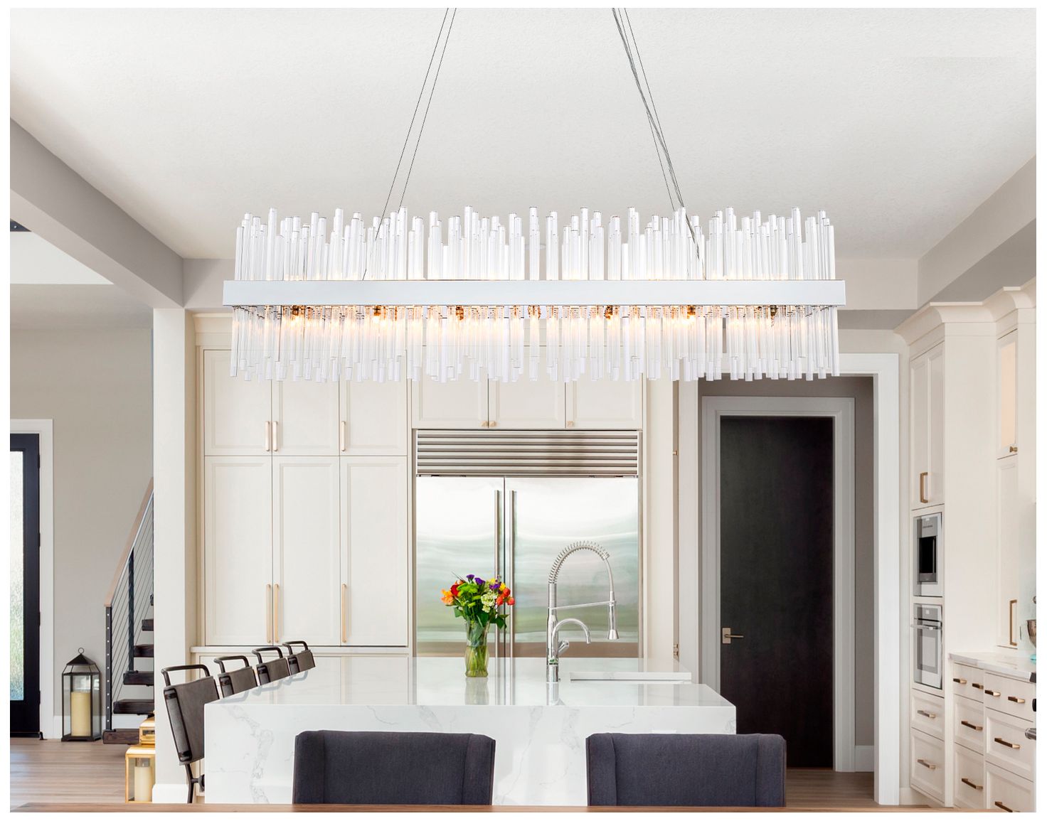 Image 2 Elegant Dallas 48 Inch Rectangle Crystal Pendant in Chrome more views