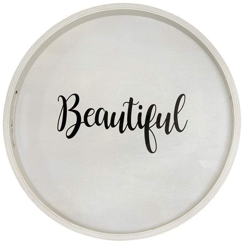 Image 1 Elegant Designs 13.75" Round Wood Serving Tray w Handles, "Beauti