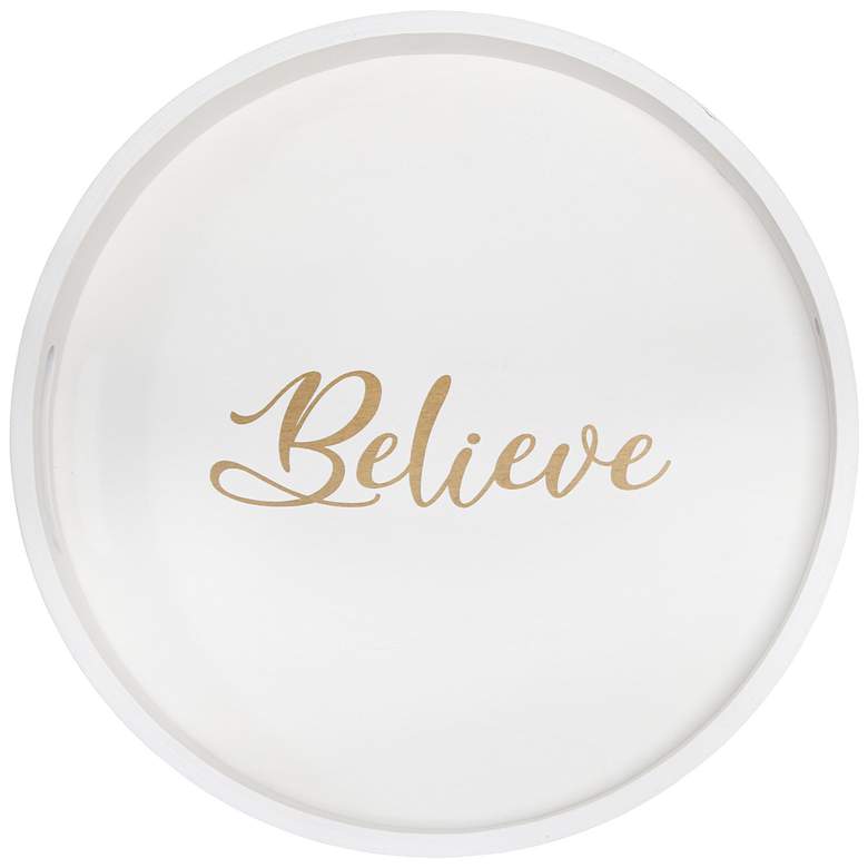 Image 1 Elegant Designs 13.75" Round Wood Serving Tray w Handles, "Believ