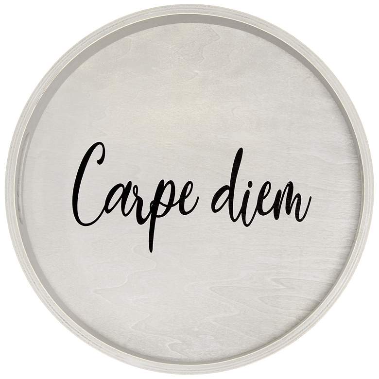 Image 1 Elegant Designs 13.75" Round Wood Serving Tray w Handles, "Carpe