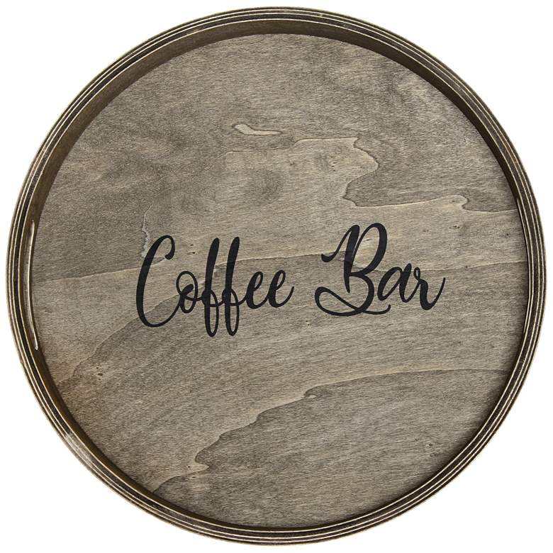 Image 1 Elegant Designs 13.75" Round Wood Serving Tray w Handles, "Coffee