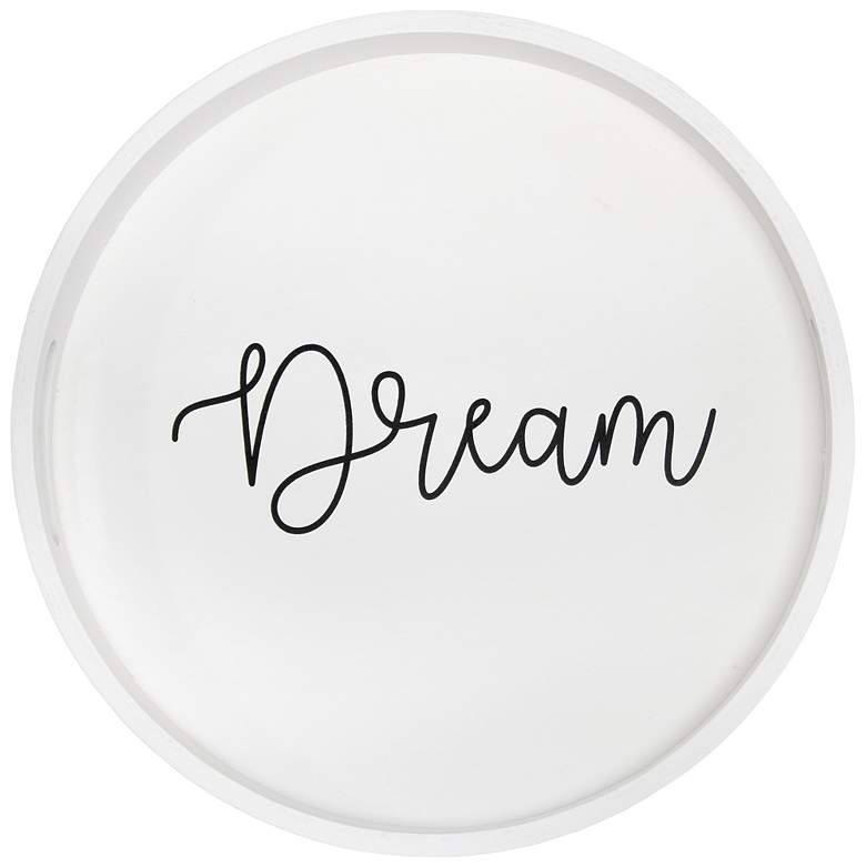 Image 1 Elegant Designs 13.75" Round Wood Serving Tray w Handles, "Dream&