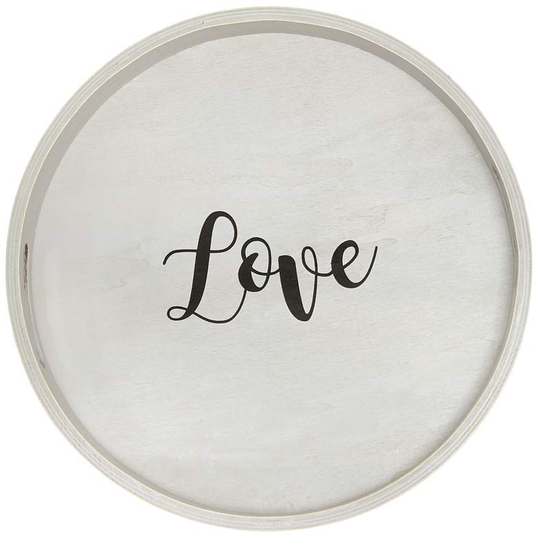 Image 1 Elegant Designs 13.75" Round Wood Serving Tray w Handles, "Love&q