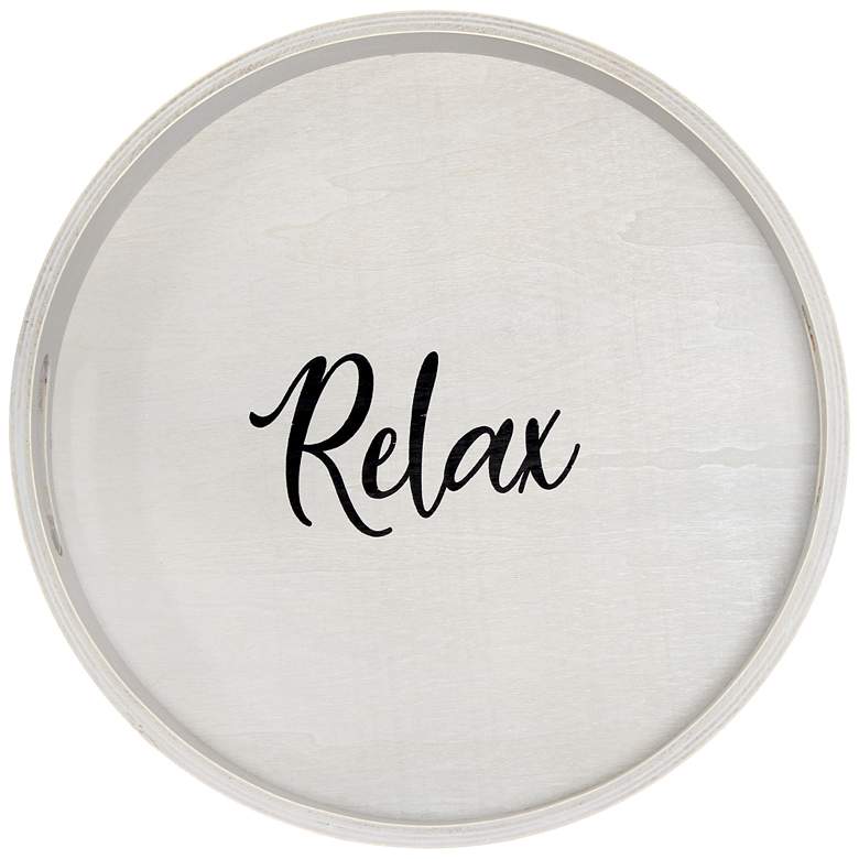 Image 1 Elegant Designs 13.75" Round Wood Serving Tray w Handles, "Relax&