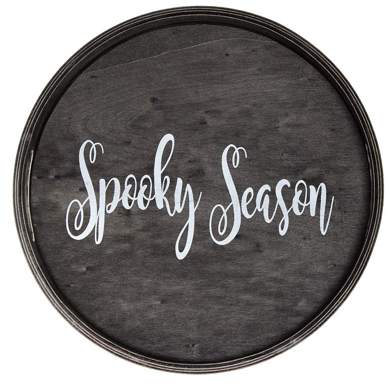 Image 1 Elegant Designs 13.75" Round Wood Serving Tray w Handles, "Spooky