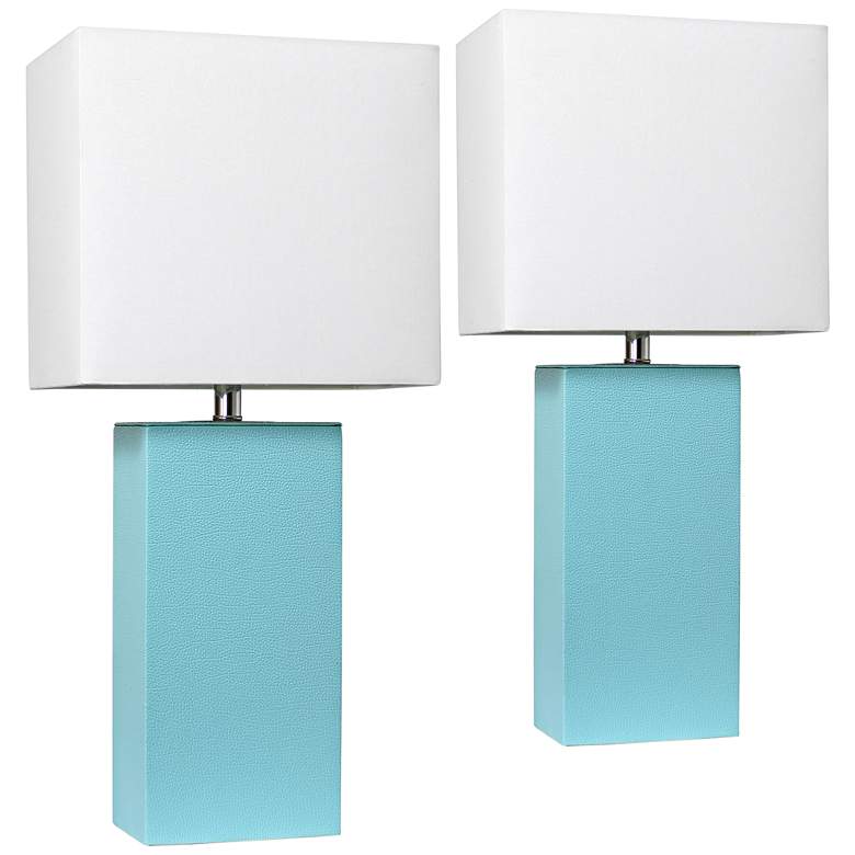 Image 1 Elegant Designs 21" Aqua Blue Leather Table Lamps Set of 2