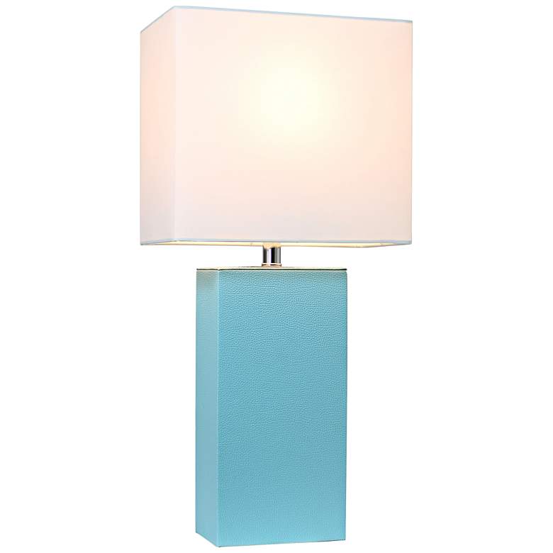 Image 2 Elegant Designs 21 inch Aqua Blue Leather Table Lamps Set of 2 more views