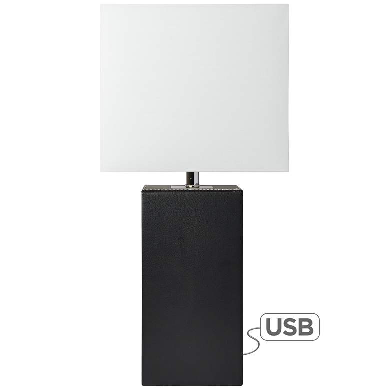 Image 2 Elegant Designs 21 inch Black Leather Table Lamp with USB Port