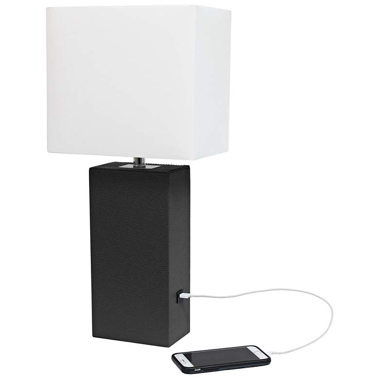 Image 5 Elegant Designs 21" Black Leather Table Lamp with USB Port more views