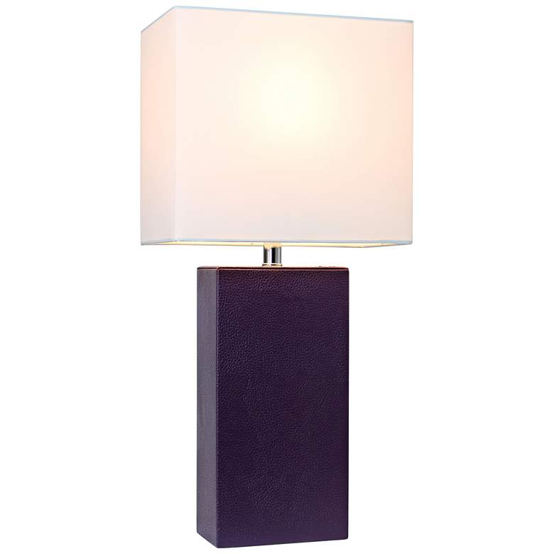 Image 2 Elegant Designs 21 inch Eggplant Purple Leather Table Lamps Set of 2 more views