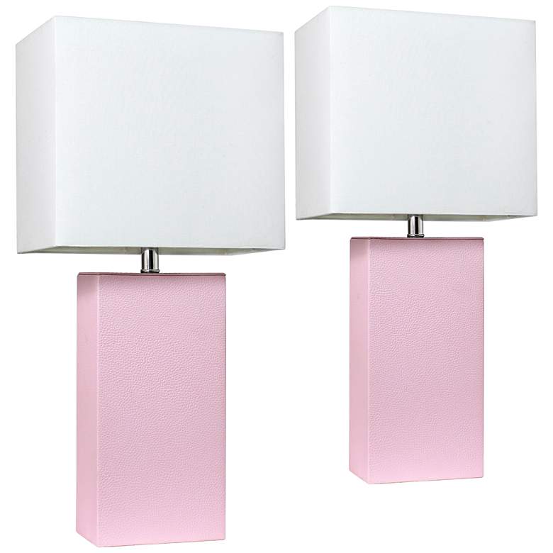 Image 1 Elegant Designs 21 inch High Blush Pink Leather Table Lamps Set of 2