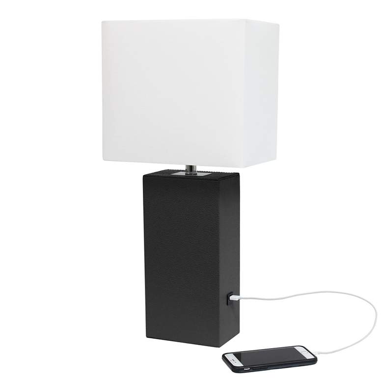 Image 1 Elegant Designs 21" Leather Wrapped Lamp w/ USB Port, Black, With LED