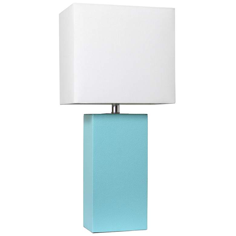 Image 1 Elegant Designs 21" Leather Wrapped Table Lamp, Aqua, With LED Bulb