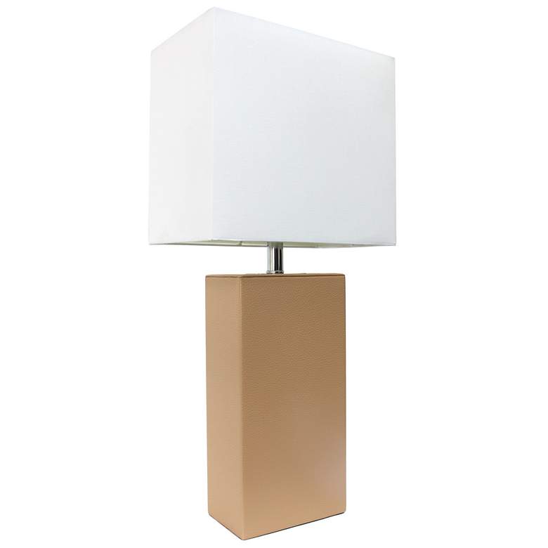Image 1 Elegant Designs 21" Leather Wrapped Table Lamp, Beige, With LED Bulb
