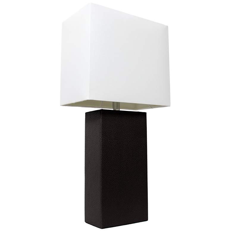 Image 1 Elegant Designs 21" Leather Wrapped Table Lamp, Black, With LED Bulb