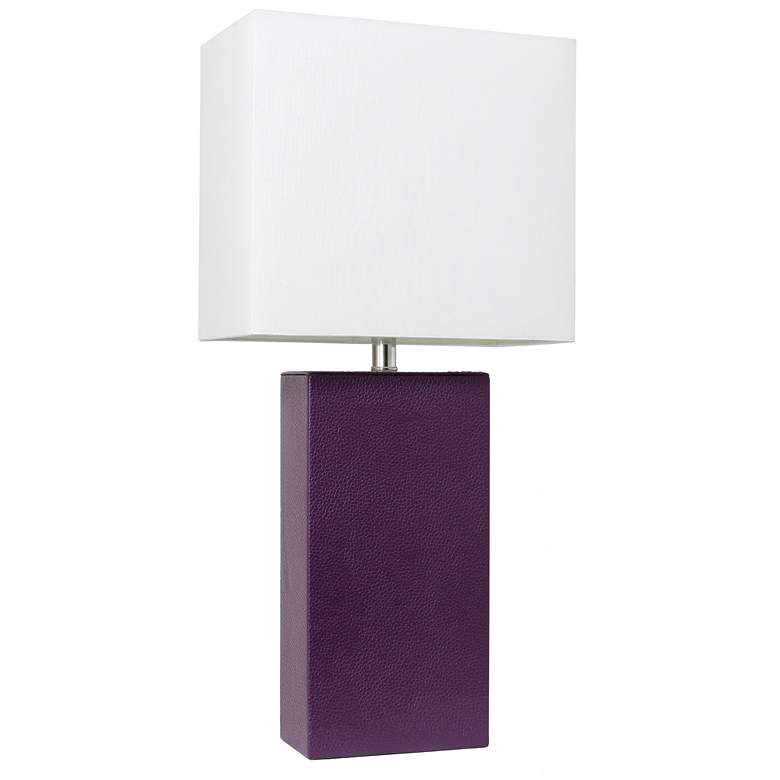 Image 1 Elegant Designs 21" Leather Wrapped Table Lamp, Eggplant, With LED Bul