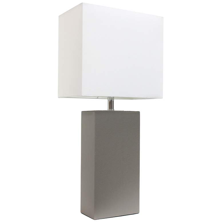 Image 1 Elegant Designs 21" Leather Wrapped Table Lamp, Gray, With LED Bulb