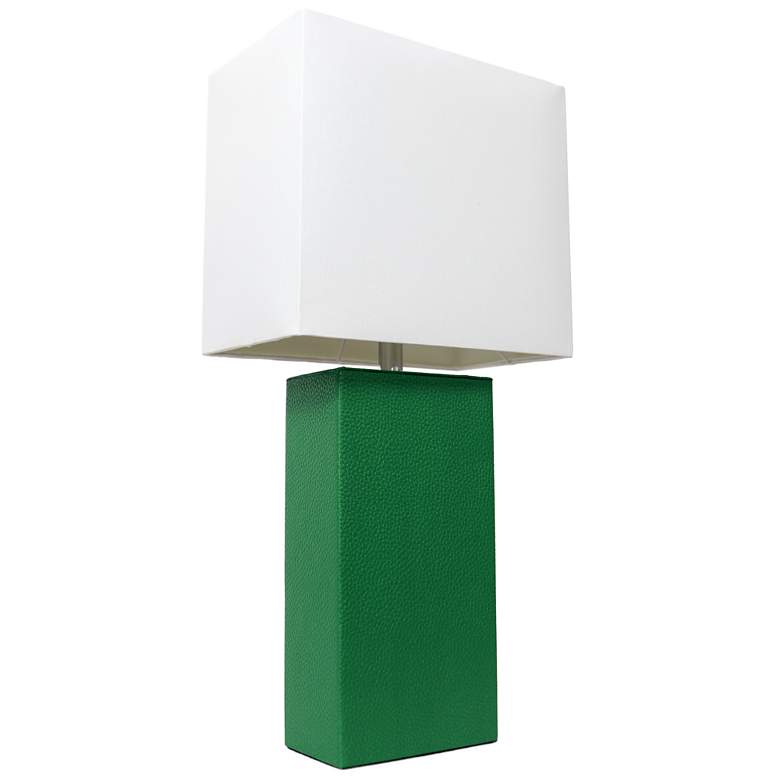 Image 1 Elegant Designs 21" Leather Wrapped Table Lamp, Green, With LED Bulb