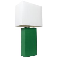 Elegant Designs 21" Leather Wrapped Table Lamp, Green, With LED Bulb
