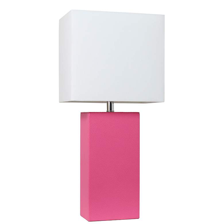 Image 1 Elegant Designs 21" Leather Wrapped Table Lamp, Hot Pink, With LED Bul