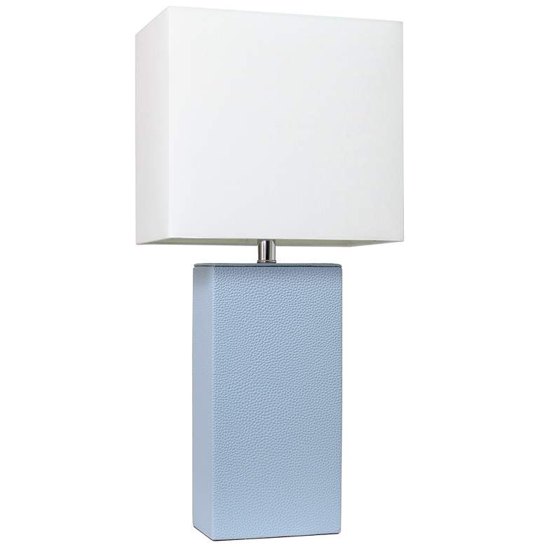 Image 1 Elegant Designs 21" Leather Wrapped Table Lamp, Periwinkle, With LED B