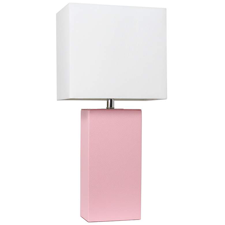 Image 1 Elegant Designs 21" Leather Wrapped Table Lamp, Pink, With LED Bulb