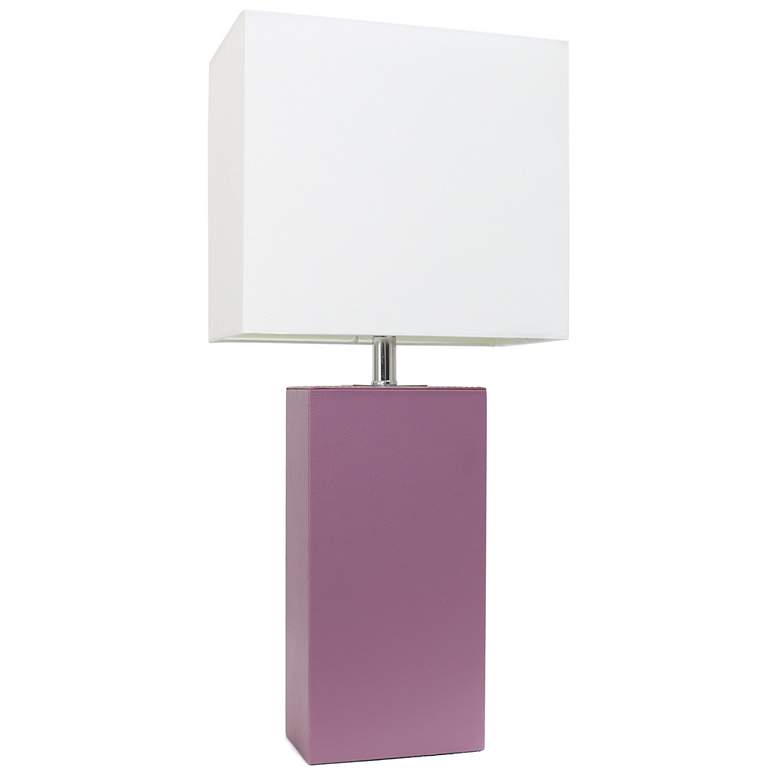 Image 1 Elegant Designs 21" Leather Wrapped Table Lamp, Purple, With LED Bulb