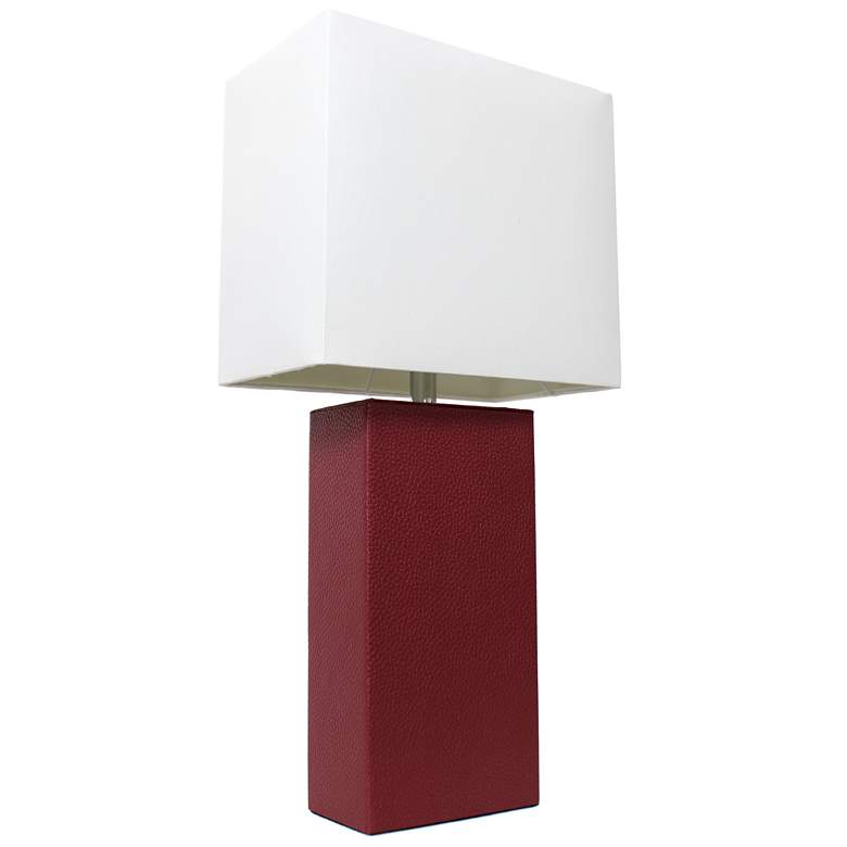 Image 1 Elegant Designs 21" Leather Wrapped Table Lamp, Red, With LED Bulb