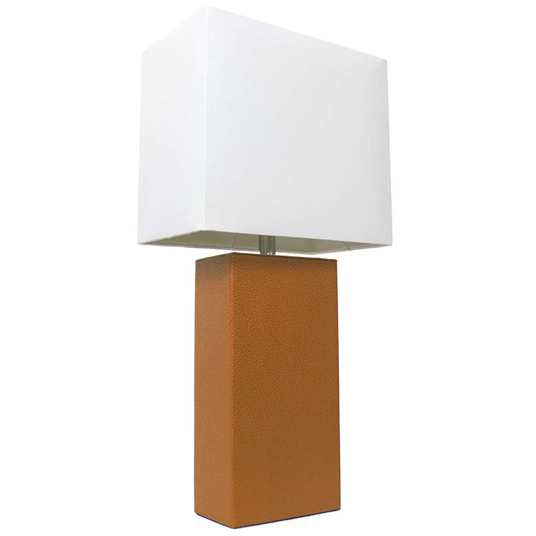 Image 1 Elegant Designs 21" Leather Wrapped Table Lamp, Tan, With LED Bulb