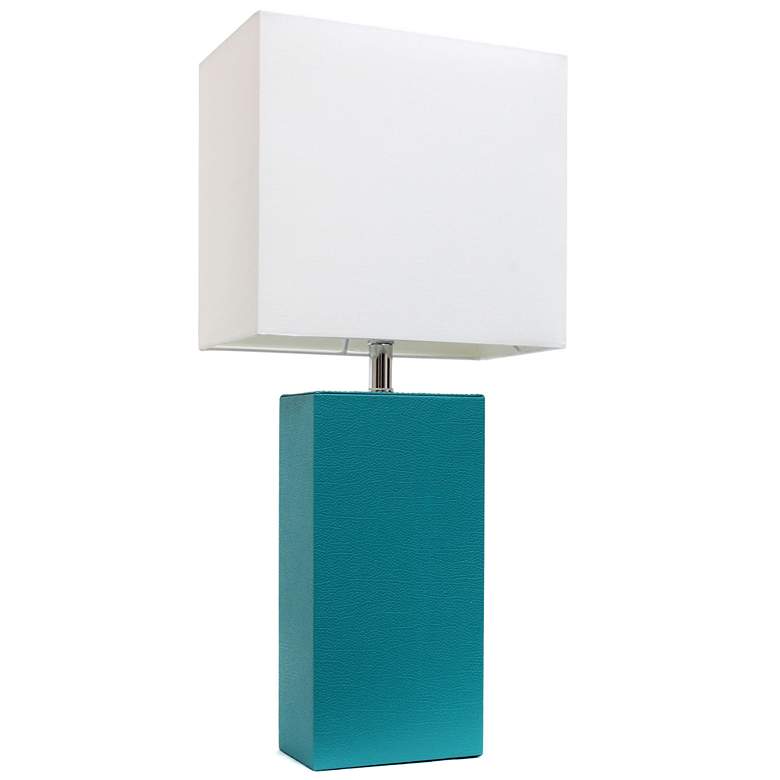 Image 1 Elegant Designs 21" Leather Wrapped Table Lamp, Teal, With LED Bulb