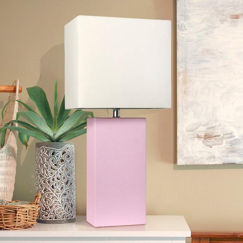 Image 1 Elegant Designs 21 inch Modern Blush Pink Leather Table Lamp