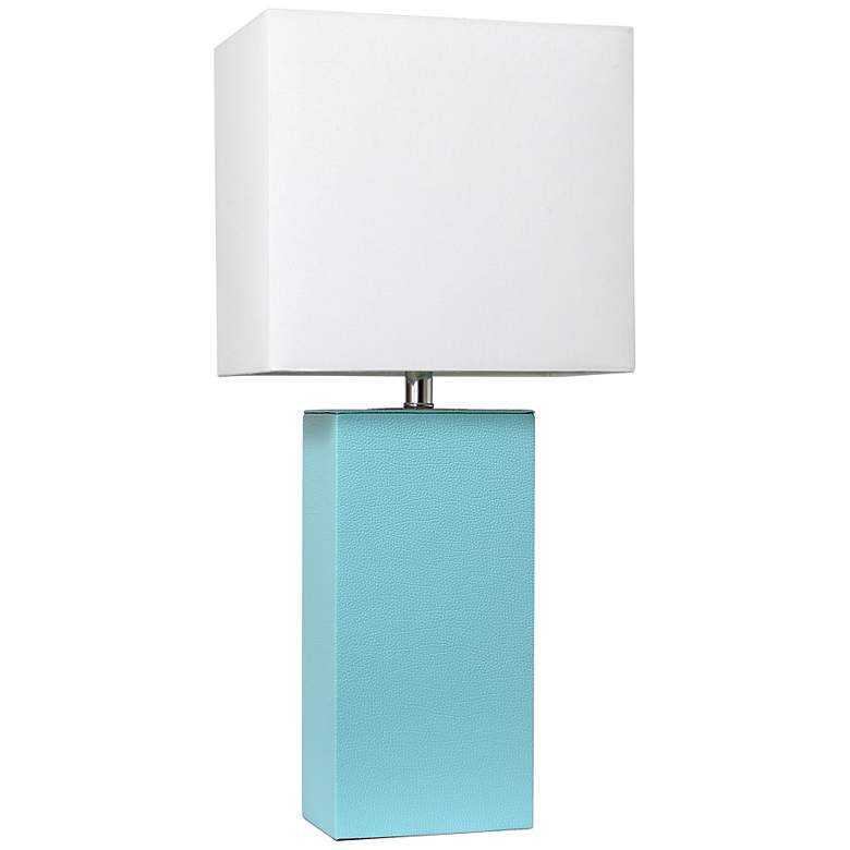 Image 2 Elegant Designs 21 inch Modern Coastal Aqua Blue Leather Table Lamp