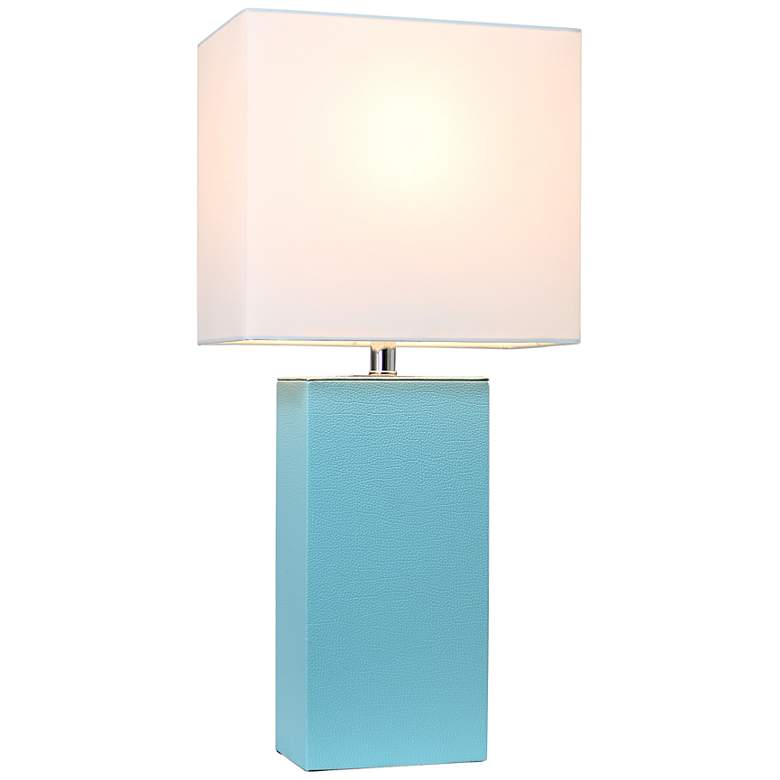 Image 5 Elegant Designs 21" Modern Coastal Aqua Blue Leather Table Lamp more views