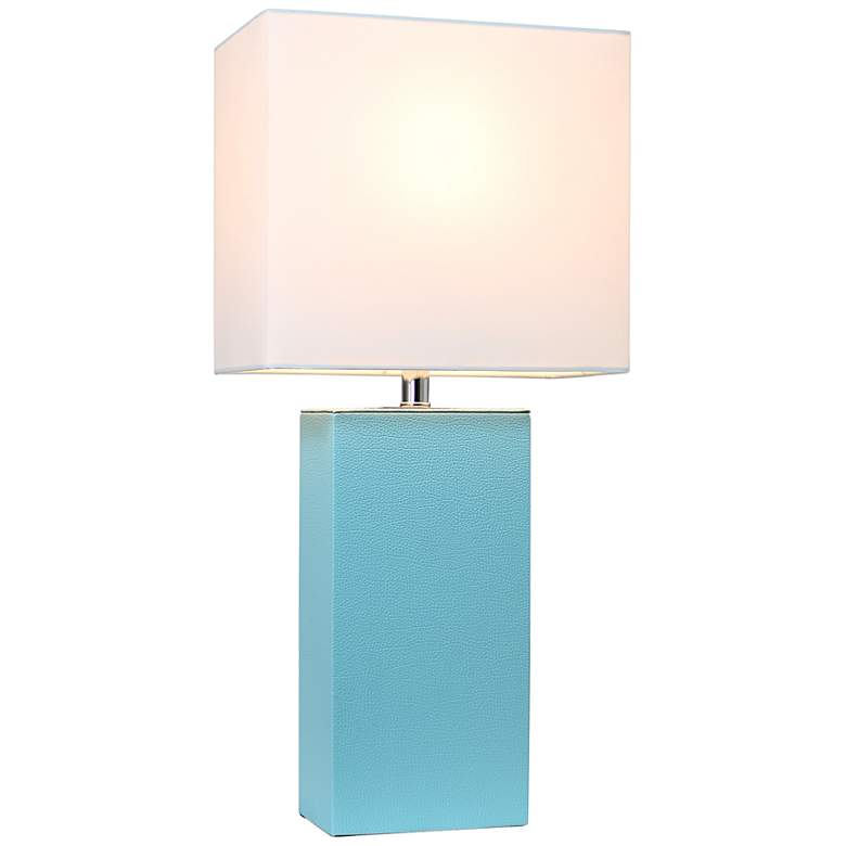 Image 5 Elegant Designs 21" Modern Coastal Aqua Blue Leather Table Lamp more views