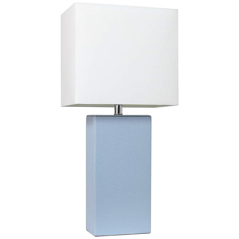 Image 2 Elegant Designs 21" Modern Coastal Periwinkle Blue Leather Table Lamp