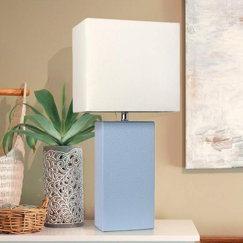 Image 1 Elegant Designs 21" Modern Coastal Periwinkle Blue Leather Table Lamp