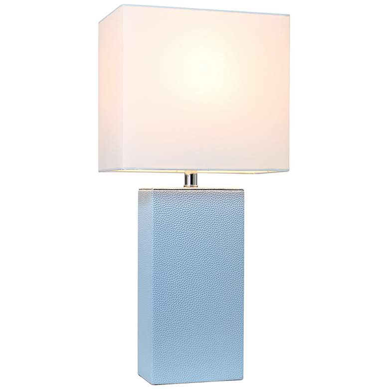 Image 6 Elegant Designs 21 inch Modern Coastal Periwinkle Blue Leather Table Lamp more views