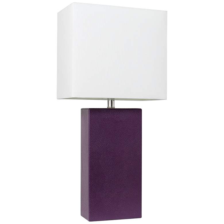 Image 1 Elegant Designs 21" Modern Eggplant Purple Leather Table Lamp