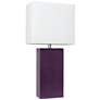 Elegant Designs 21" Modern Eggplant Purple Leather Table Lamp