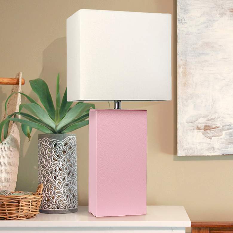 Image 1 Elegant Designs 21" Modern Pink Leather Table Lamp