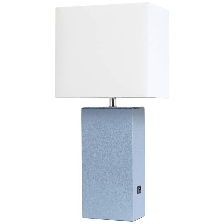 Image 2 Elegant Designs 21 inch Periwinkle Blue Leather Table Lamp with USB Port