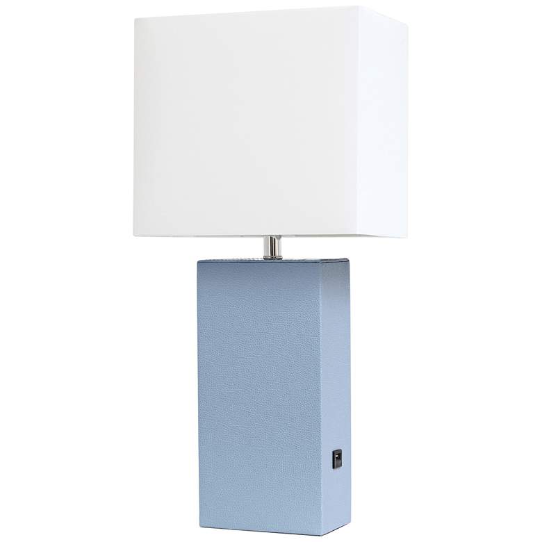Image 2 Elegant Designs 21" Periwinkle Blue Leather Table Lamp with USB Port