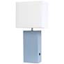 Elegant Designs 21" Periwinkle Blue Leather Table Lamp with USB Port