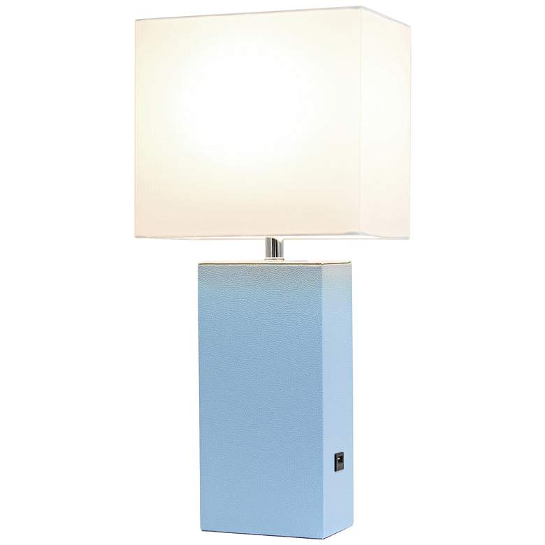 Image 3 Elegant Designs 21 inch Periwinkle Blue Leather Table Lamp with USB Port more views