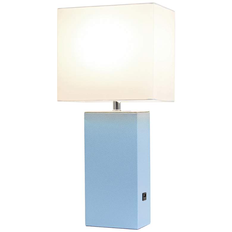 Image 3 Elegant Designs 21" Periwinkle Blue Leather Table Lamp with USB Port more views