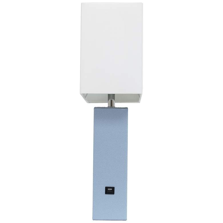 Image 4 Elegant Designs 21" Periwinkle Blue Leather Table Lamp with USB Port more views