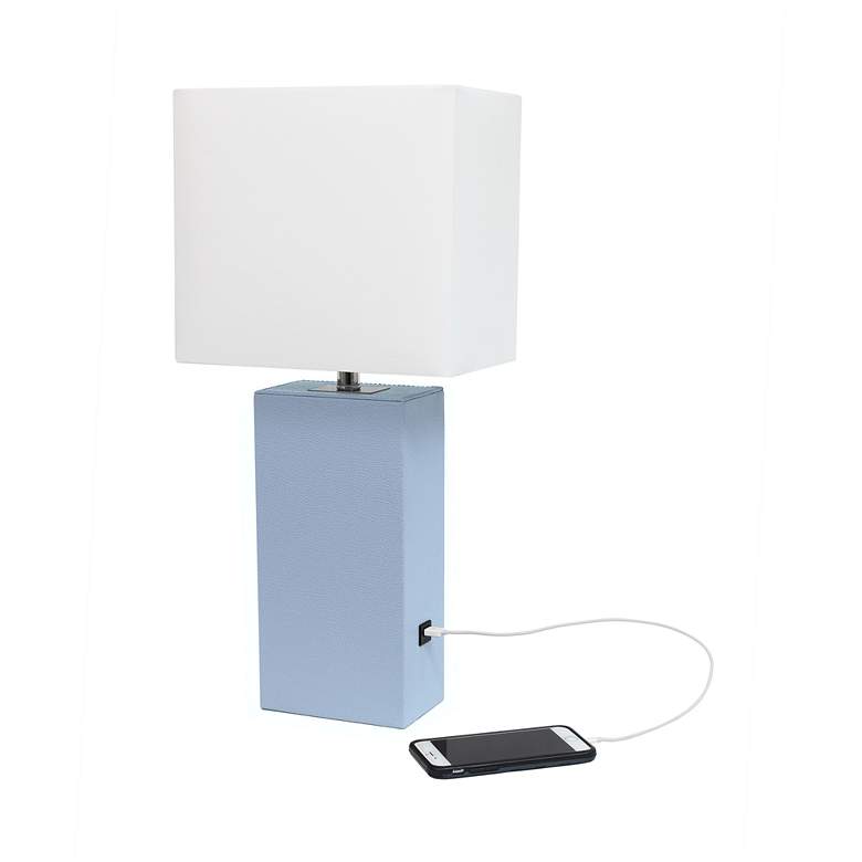 Image 5 Elegant Designs 21 inch Periwinkle Blue Leather Table Lamp with USB Port more views