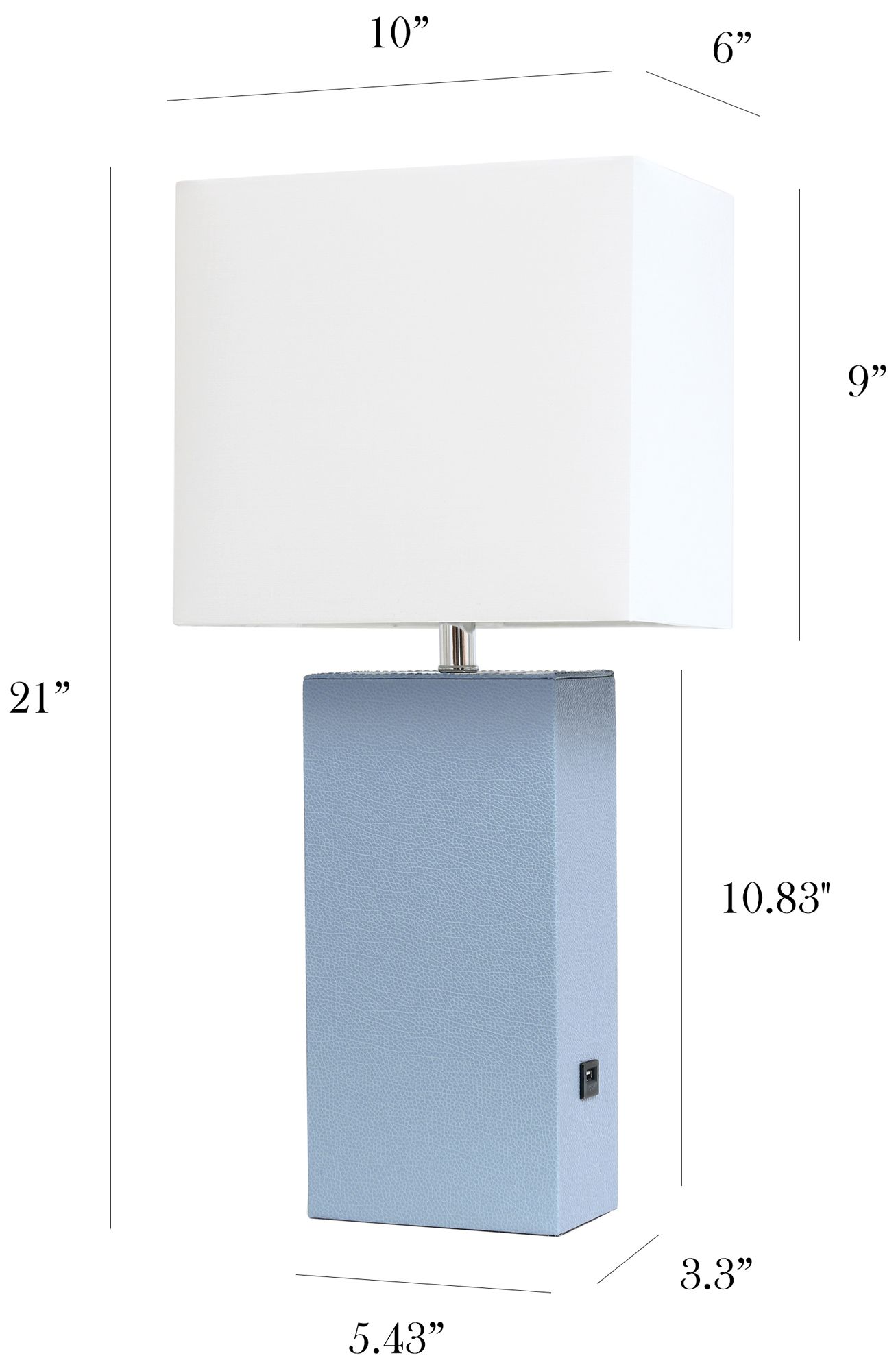 Elegant Designs 21" Periwinkle Blue Leather Table Lamp with USB Port